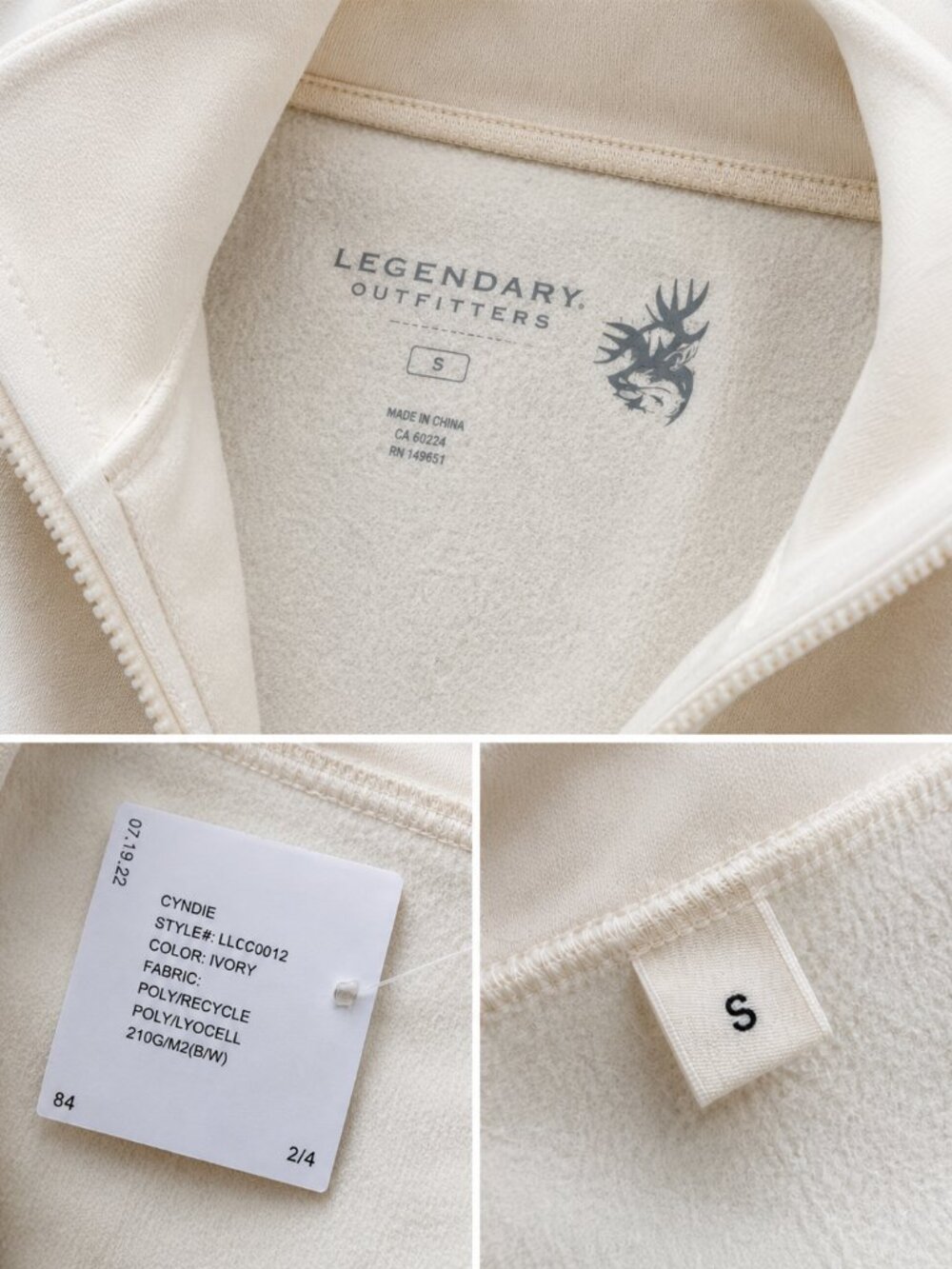 Legendary Outfitters Ivory Quarter Zip Fleece Pullover Sweatshirt Size S NWT - Picture 6 of 8